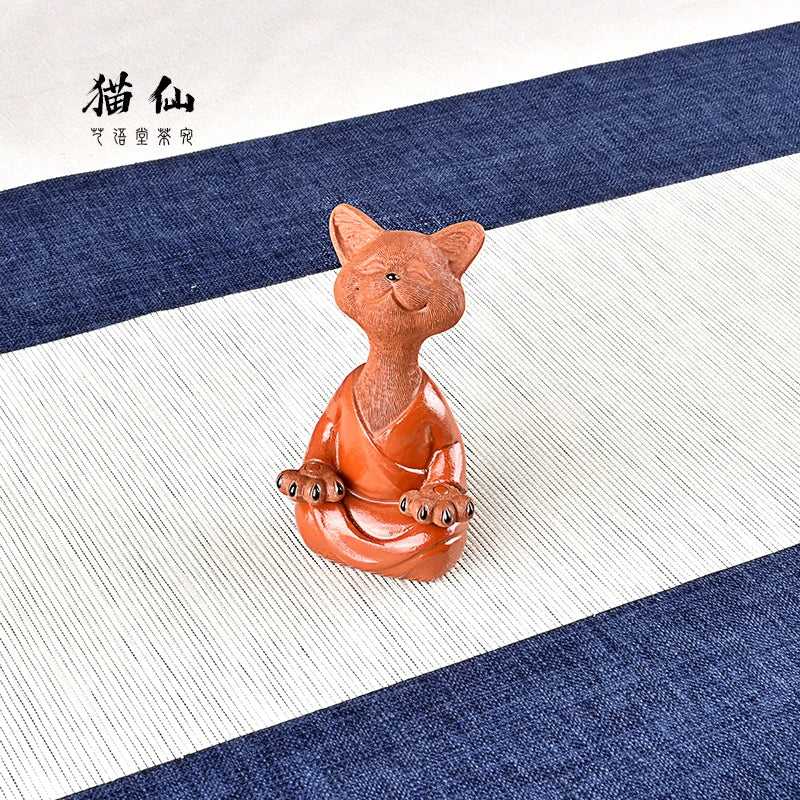 Purple Sand Cat Fairy Fine Tea Carve Decoration Raw Ore Famous Li Changtao Handmade Supportable Tea Tray Utensils Zen Animal