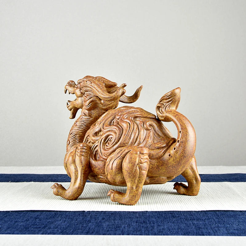 Purple Sand Dragon Turtle Fine Tea Pet Supportable Sculptured Ornaments Tea Tray Famous Li Changtao Raw Ore Firewood Burning Dra