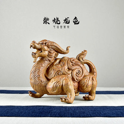Purple Sand Dragon Turtle Fine Tea Pet Supportable Sculptured Ornaments Tea Tray Famous Li Changtao Raw Ore Firewood Burning Dra