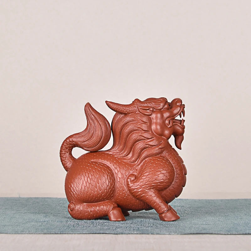 Purple Sand KIRIN Fine Tea Carve Decoration Home Ornament Raw Ore Handmade Dahongpao Tea Supportable Sculpture Tea Tray Tea Tabl