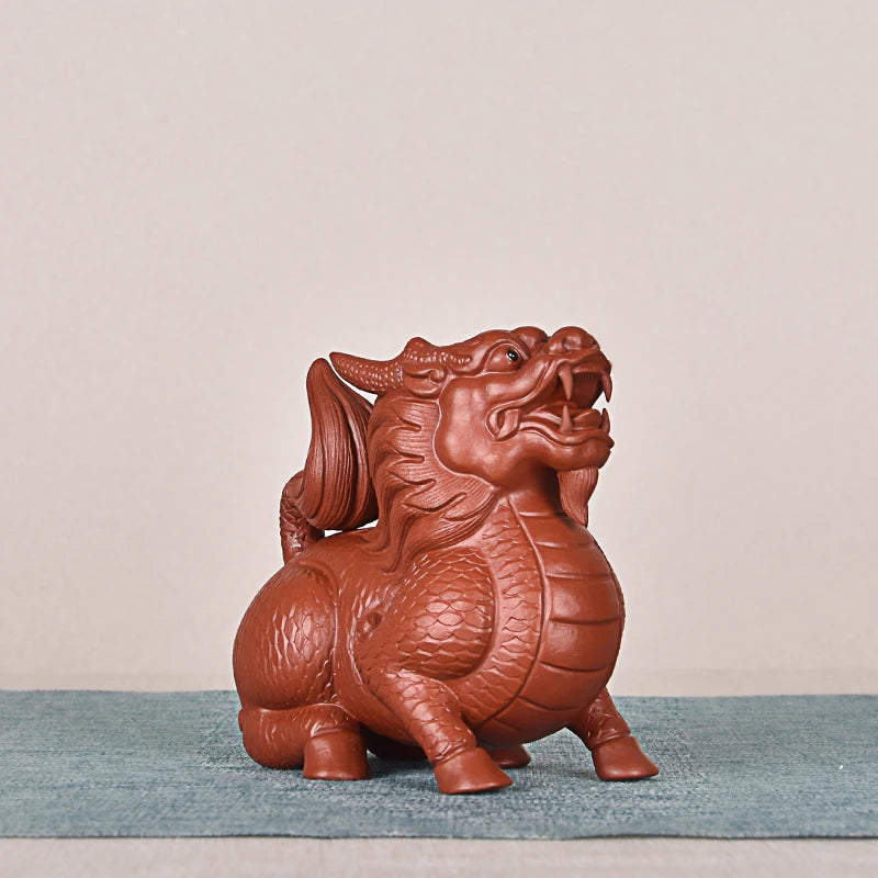 Purple Sand KIRIN Fine Tea Carve Decoration Home Ornament Raw Ore Handmade Dahongpao Tea Supportable Sculpture Tea Tray Tea Tabl
