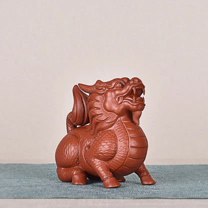 Purple Sand KIRIN Fine Tea Carve Decoration Home Ornament Raw Ore Handmade Dahongpao Tea Supportable Sculpture Tea Tray Tea Tabl