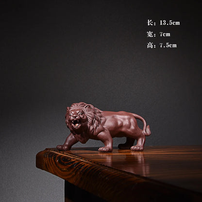 Purple Sand Lion Fine Tea Carve Decoration Raw Ore Handmade Domineering Tiger Tea Tray Ornament Accessories King of Beasts