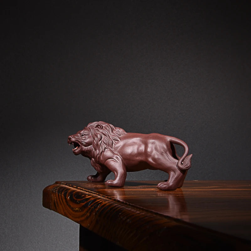 Purple Sand Lion Fine Tea Carve Decoration Raw Ore Handmade Domineering Tiger Tea Tray Ornament Accessories King of Beasts