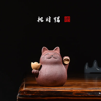 Purple Sand Lucky Cat Fine Tea Pet Supportable Yixing Raw Ore Handmade Creative Cute Napping Kung Fu Tea Set Decoration