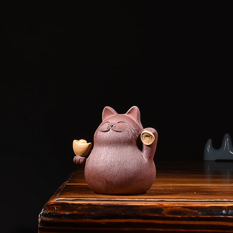 Purple Sand Lucky Cat Fine Tea Pet Supportable Yixing Raw Ore Handmade Creative Cute Napping Kung Fu Tea Set Decoration