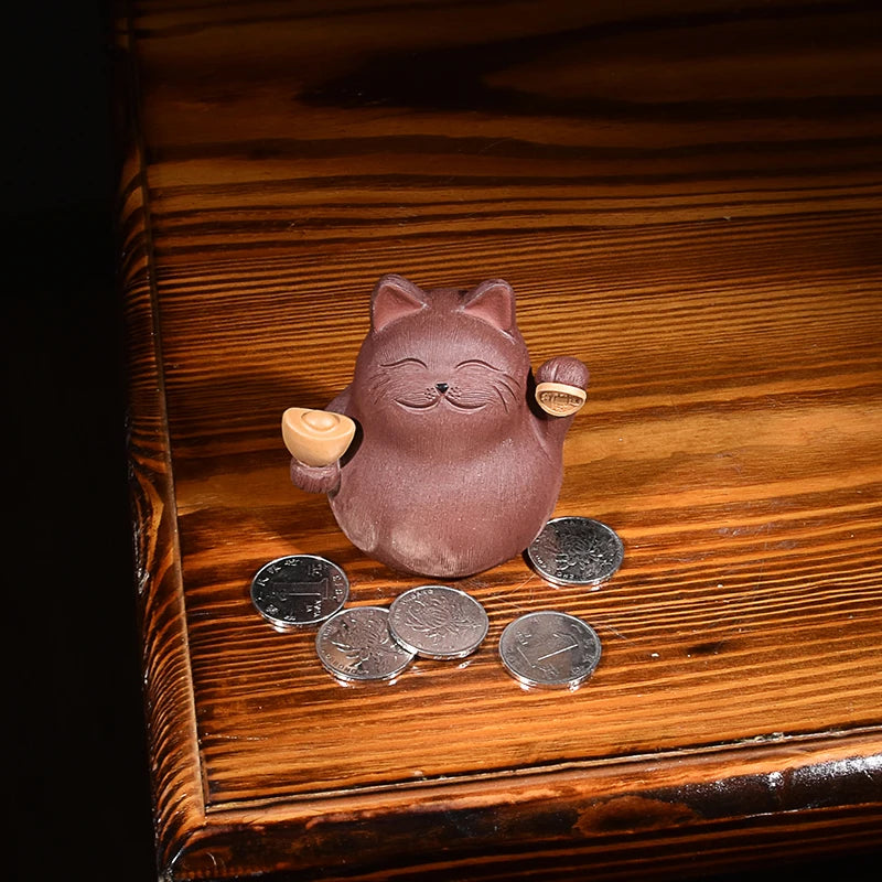 Purple Sand Lucky Cat Fine Tea Pet Supportable Yixing Raw Ore Handmade Creative Cute Napping Kung Fu Tea Set Decoration