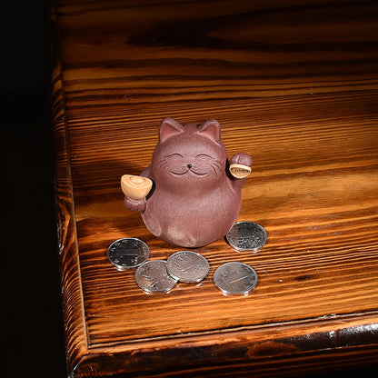 Purple Sand Lucky Cat Fine Tea Pet Supportable Yixing Raw Ore Handmade Creative Cute Napping Kung Fu Tea Set Decoration