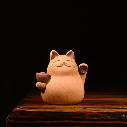 Purple Sand Lucky Cat Fine Tea Pet Supportable Yixing Raw Ore Handmade Creative Cute Napping Kung Fu Tea Set Decoration