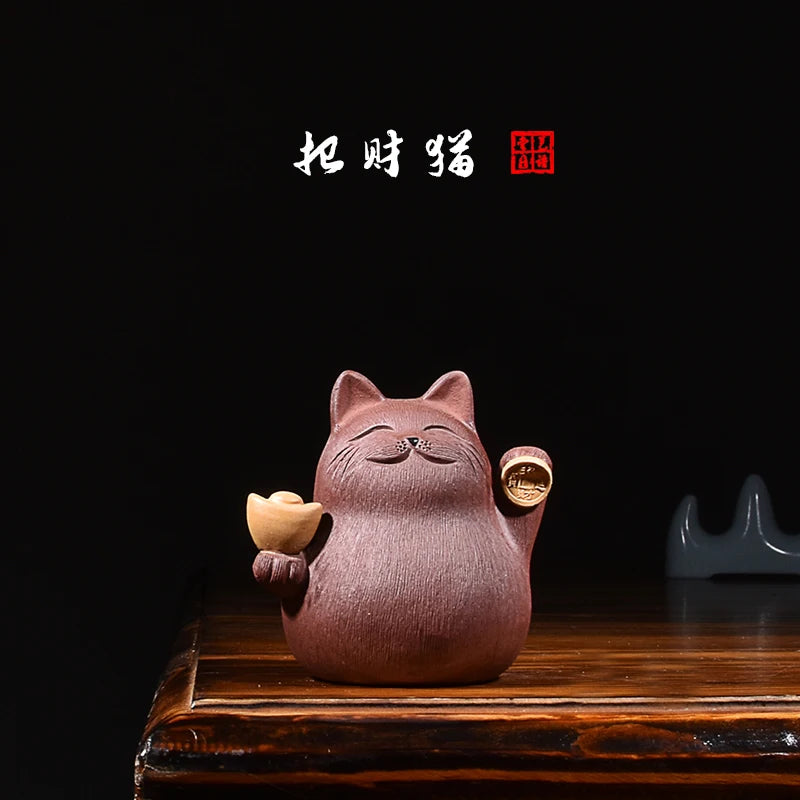 Purple Sand Lucky Cat Fine Tea Pet Supportable Yixing Raw Ore Handmade Creative Cute Napping Kung Fu Tea Set Decoration