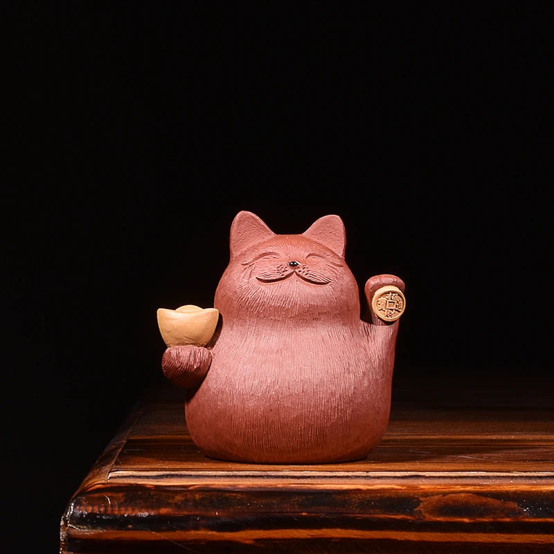 Purple Sand Lucky Cat Fine Tea Pet Supportable Yixing Raw Ore Handmade Creative Cute Napping Kung Fu Tea Set Decoration