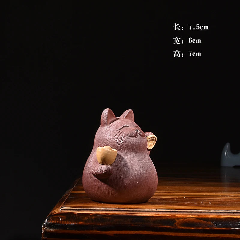 Purple Sand Lucky Cat Fine Tea Pet Supportable Yixing Raw Ore Handmade Creative Cute Napping Kung Fu Tea Set Decoration