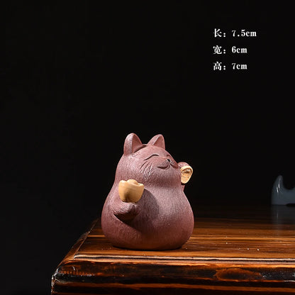 Purple Sand Lucky Cat Fine Tea Pet Supportable Yixing Raw Ore Handmade Creative Cute Napping Kung Fu Tea Set Decoration