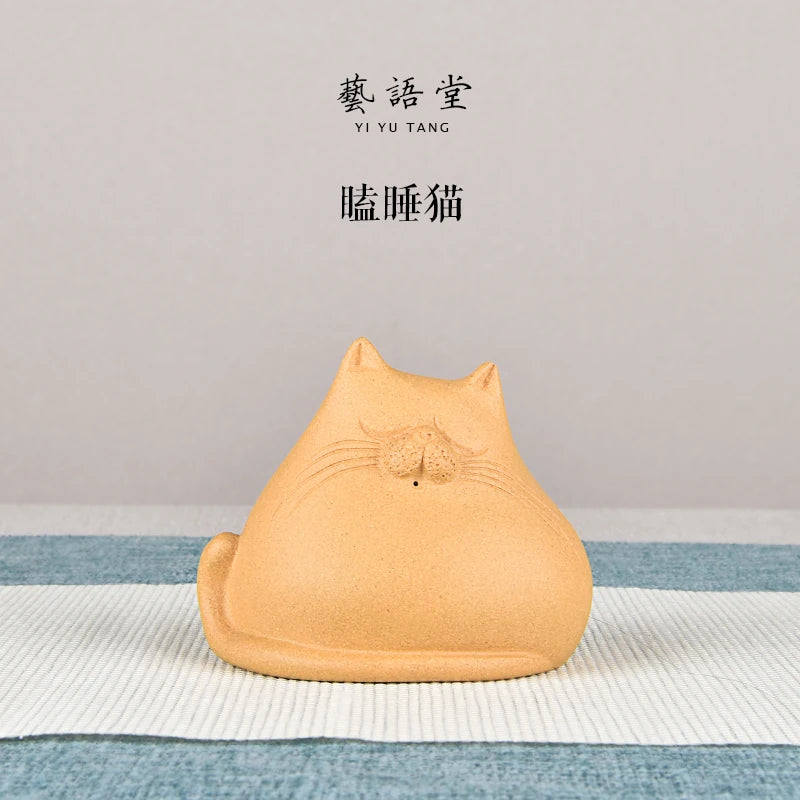 Purple Sand Lucky Cat Sleepy Cat Creative Cute Cartoon Handmade Boutique Supportable Tea Tray Utensils Ornaments