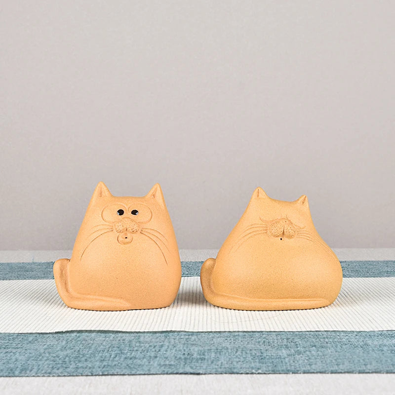 Purple Sand Lucky Cat Sleepy Cat Creative Cute Cartoon Handmade Boutique Supportable Tea Tray Utensils Ornaments