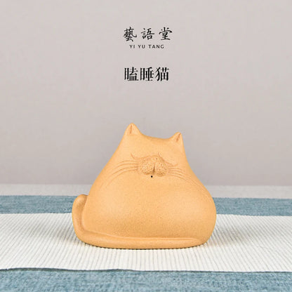 Purple Sand Lucky Cat Sleepy Cat Creative Cute Cartoon Handmade Boutique Supportable Tea Tray Utensils Ornaments