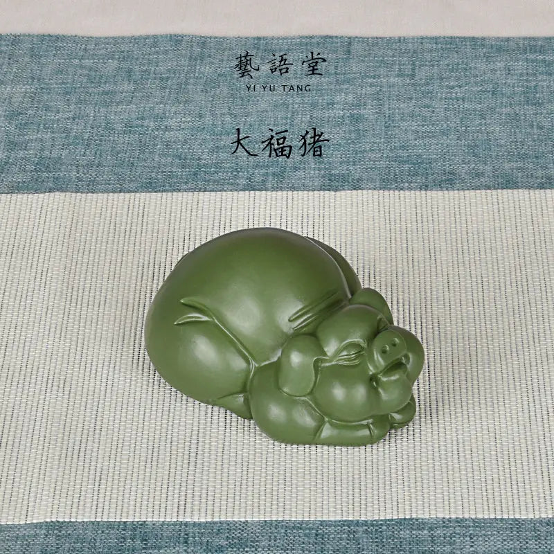 Purple Sand Lucky Pig Tea Ornaments Zodiac Pig Raw Ore Handmade Supportable Boutique Pig Smiley Pig Green Mud