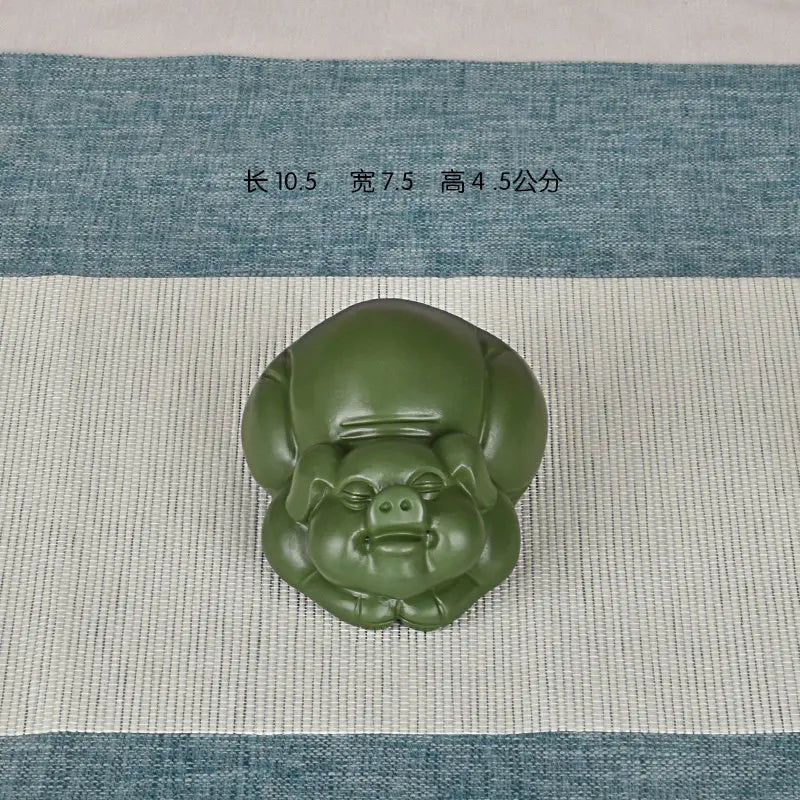 Purple Sand Lucky Pig Tea Ornaments Zodiac Pig Raw Ore Handmade Supportable Boutique Pig Smiley Pig Green Mud