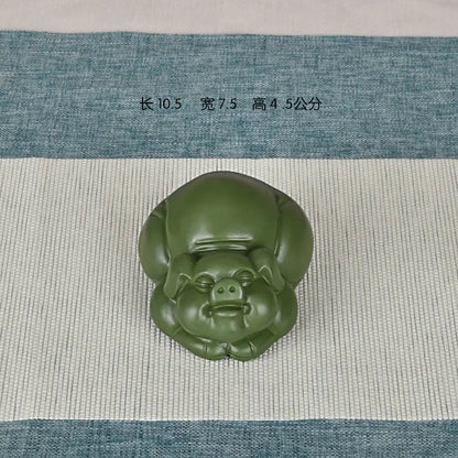 Purple Sand Lucky Pig Tea Ornaments Zodiac Pig Raw Ore Handmade Supportable Boutique Pig Smiley Pig Green Mud