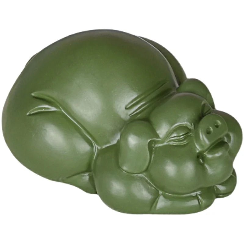 Purple Sand Lucky Pig Tea Ornaments Zodiac Pig Raw Ore Handmade Supportable Boutique Pig Smiley Pig Green Mud