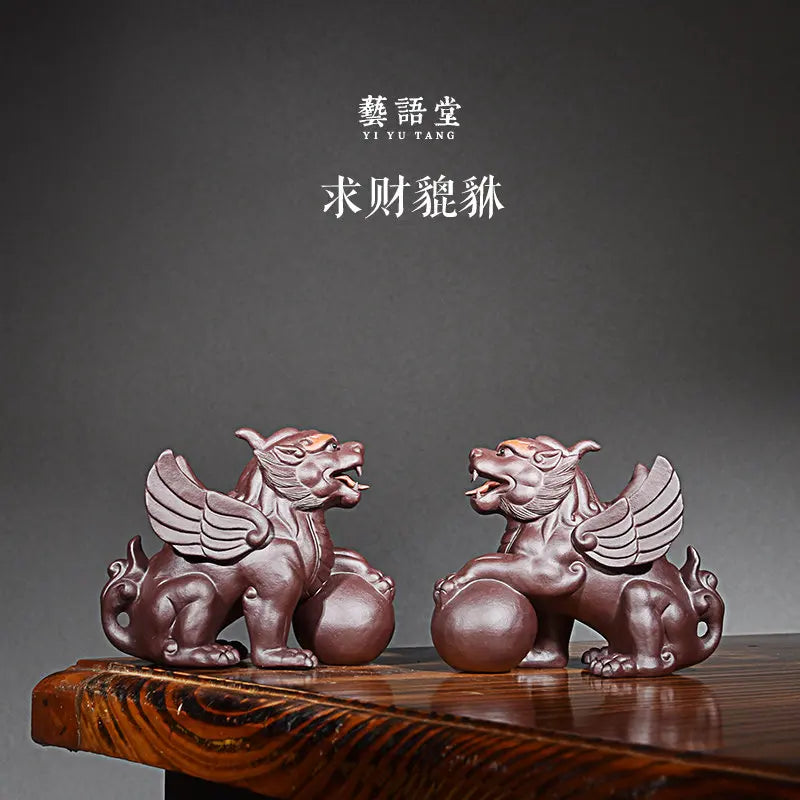 Purple Sand Money Drawing Pi Xiu Tea Ornaments Sculptured Ornaments Tea Set Tea Tray Utensils Boutique Handmade Supportable