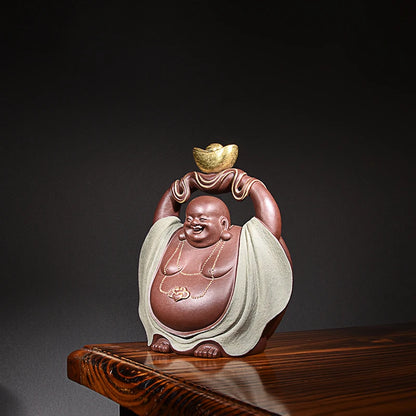 Purple Sand Sculptured Ornaments Amass Fortunes Maitreya Buddha Fine Tea Pet Wealth Source Guangjin Supportable Non-Chinese Shao