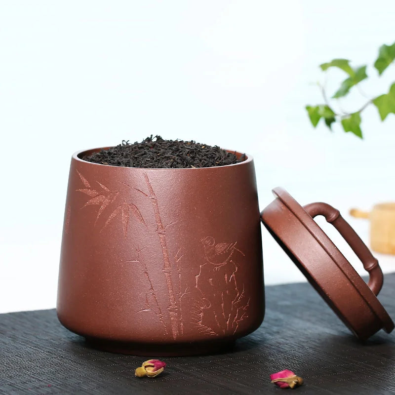 Purple Sand Tea Caddy Purple Sand Carving Tea Storage Pot Raw Ore Purple Clay Medium Pu'er Tea Storage Tank Comfortable