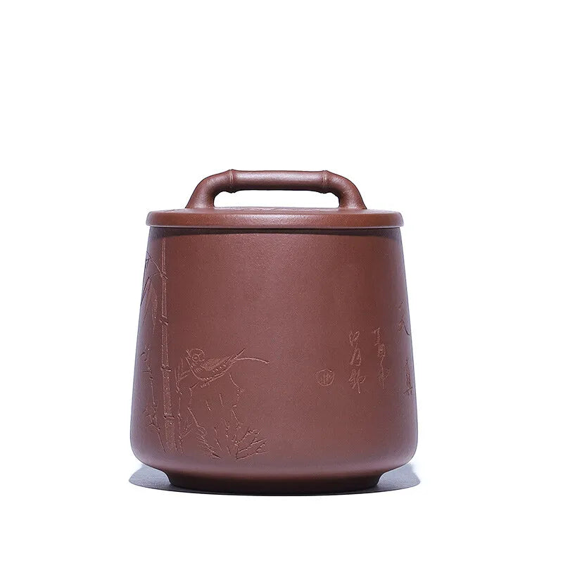 Purple Sand Tea Caddy Purple Sand Carving Tea Storage Pot Raw Ore Purple Clay Medium Pu'er Tea Storage Tank Comfortable