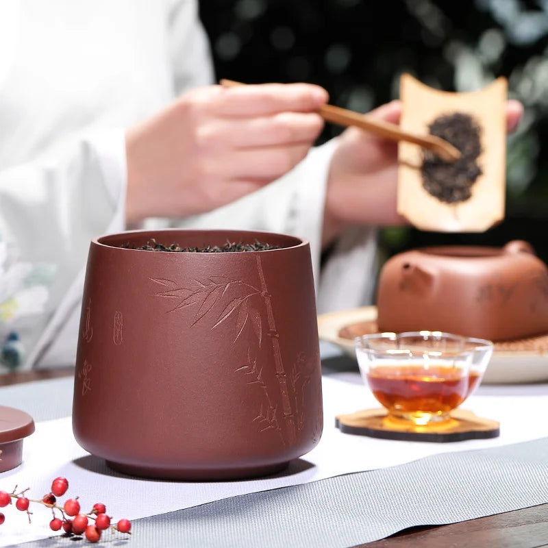 Purple Sand Tea Caddy Purple Sand Carving Tea Storage Pot Raw Ore Purple Clay Medium Pu'er Tea Storage Tank Comfortable