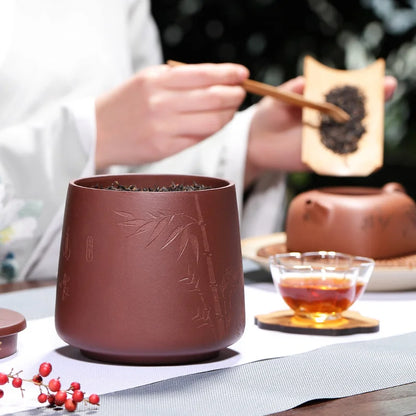 Purple Sand Tea Caddy Purple Sand Carving Tea Storage Pot Raw Ore Purple Clay Medium Pu'er Tea Storage Tank Comfortable