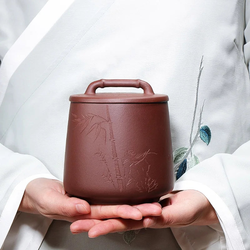 Purple Sand Tea Caddy Purple Sand Carving Tea Storage Pot Raw Ore Purple Clay Medium Pu'er Tea Storage Tank Comfortable