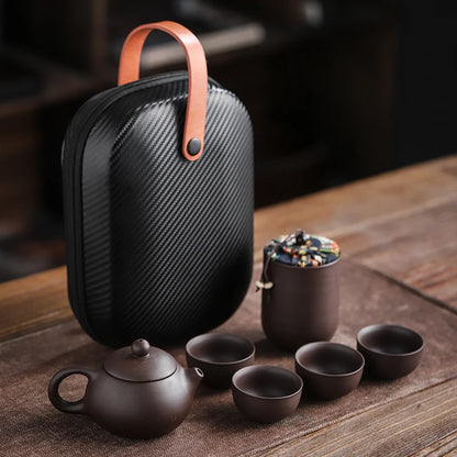 Purple Sand Tea Cups Ceramic Portable Teapot Set Outdoor Travel Gaiwan Tea Cups Tea Ceremony Teacup Fine Gift Kung Fu Tea Set
