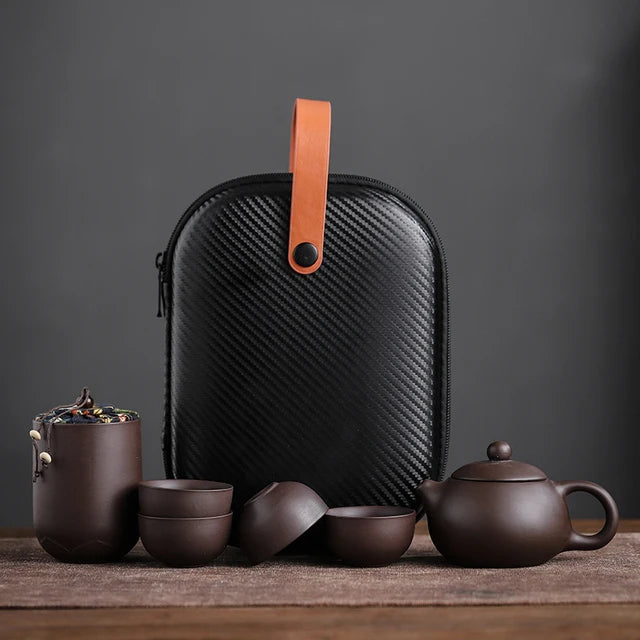 Purple Sand Tea Cups Ceramic Portable Teapot Set Outdoor Travel Gaiwan Tea Cups Tea Ceremony Teacup Fine Gift Kung Fu Tea Set