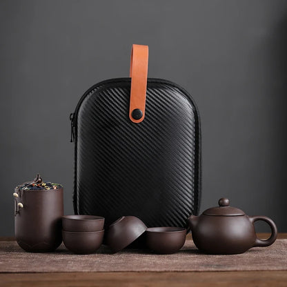 Purple Sand Tea Cups Ceramic Portable Teapot Set Outdoor Travel Gaiwan Tea Cups Tea Ceremony Teacup Fine Gift Kung Fu Tea Set