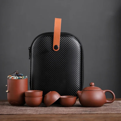 Purple Sand Tea Cups Ceramic Portable Teapot Set Outdoor Travel Gaiwan Tea Cups Tea Ceremony Teacup Fine Gift Kung Fu Tea Set