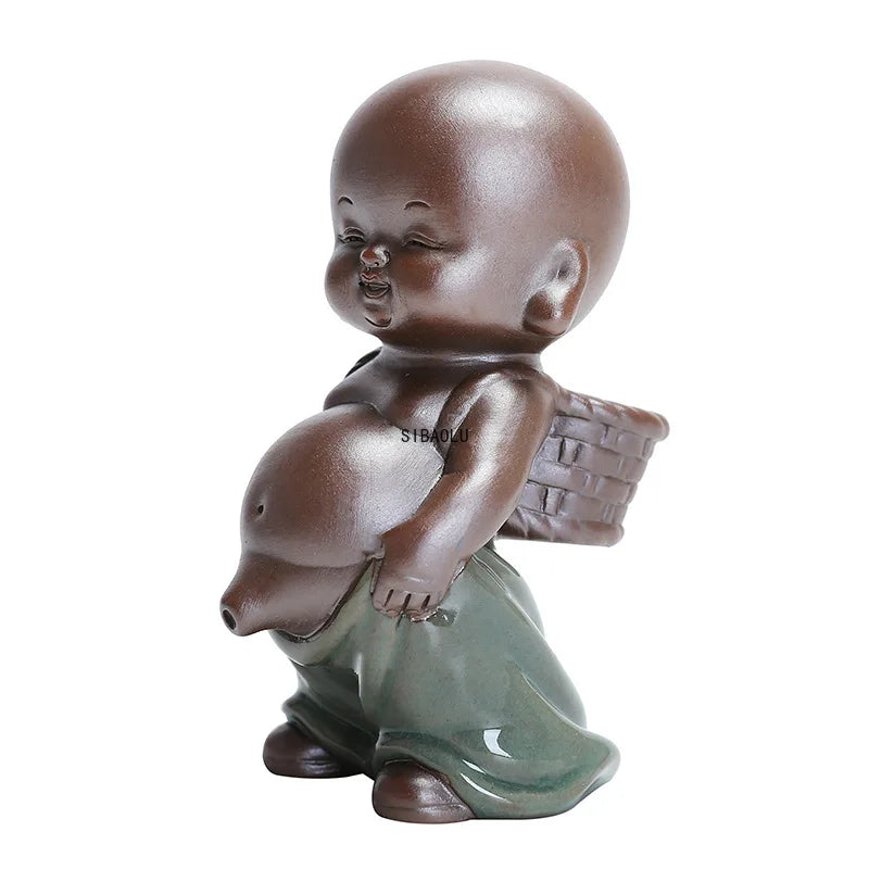 Purple Sand Tea Pet Ornaments Little Monk Ceramic Figures Tea Play Peeing Doll Tea Set Peeing Water Spray Accessories