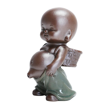 Purple Sand Tea Pet Ornaments Little Monk Ceramic Figures Tea Play Peeing Doll Tea Set Peeing Water Spray Accessories