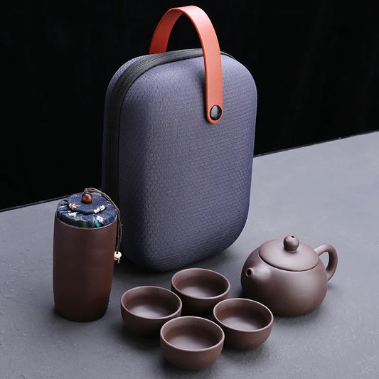 Purple Sand Tea Set Chinese Kung Fu Tea Set Ceramic Portable Teapot Set Outdoor Travel Gaiwan Tea Cups of Tea Ceremony Teacup