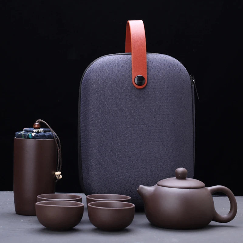 Purple Sand Tea Set Chinese Kung Fu Tea Set Ceramic Portable Teapot Set Outdoor Travel Gaiwan Tea Cups of Tea Ceremony Teacup