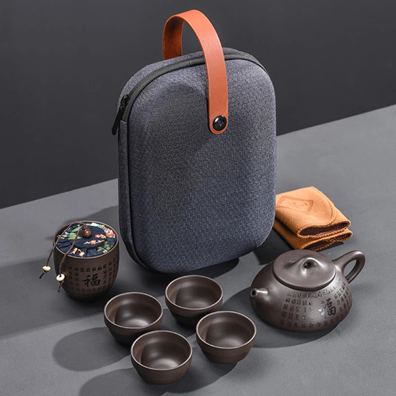 Purple Sand Tea Set Chinese Kung Fu Teaset Ceramic Portable Teapot Set Outdoor Travel Gaiwan Tea Cups of Tea Ceremony Teacup
