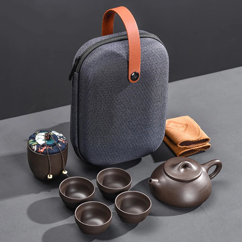 Purple Sand Tea Set Chinese Kung Fu Teaset Ceramic Portable Teapot Set Outdoor Travel Gaiwan Tea Cups of Tea Ceremony Teacup