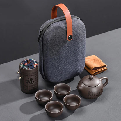 Purple Sand Tea Set Chinese Kung Fu Teaset Ceramic Portable Teapot Set Outdoor Travel Gaiwan Tea Cups of Tea Ceremony Teacup