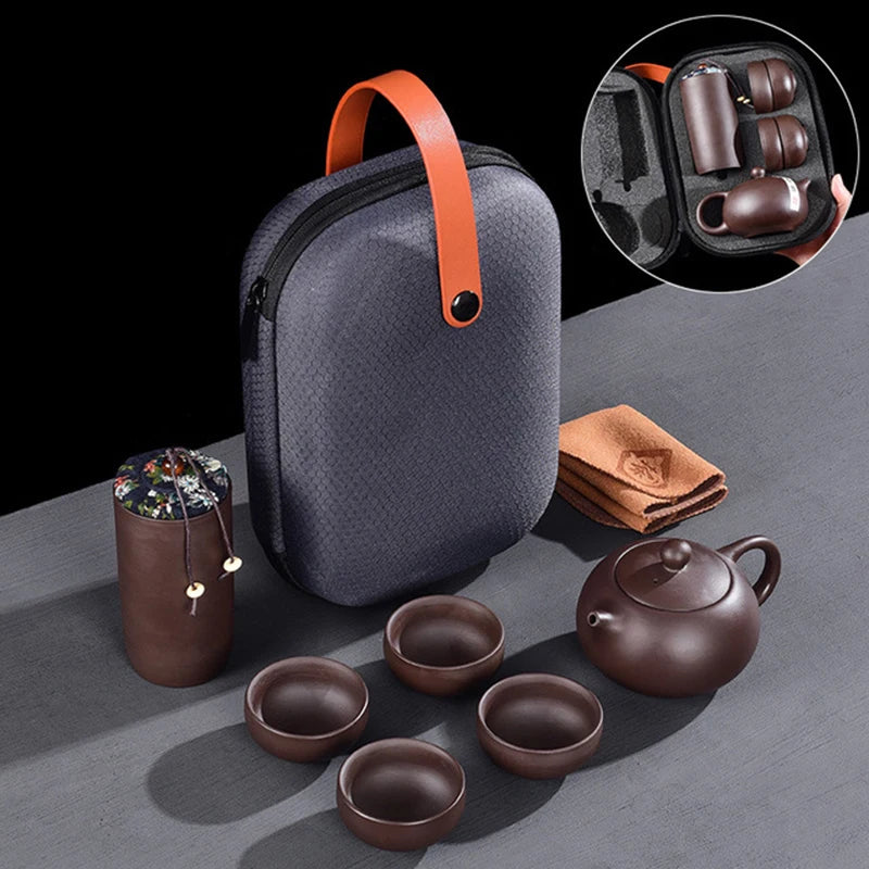 Purple Sand Tea Set Chinese Kung Fu Teaset Ceramic Portable Teapot Set Outdoor Travel Gaiwan Tea Cups of Tea Ceremony Teacup