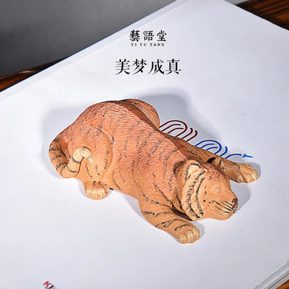 Purple Sand Tiger Fine Tea Carve Ornaments Galling Raw Ore Handmade Famous Xu Hailong Zodiac Tiger Creative