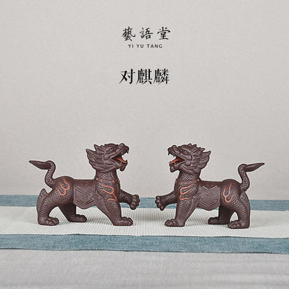 Purple Sand to KIRIN Boutique Fire Kirin Tea Ornaments Home Decoration Handmade Boutique Supportable Tea Tray Utensils