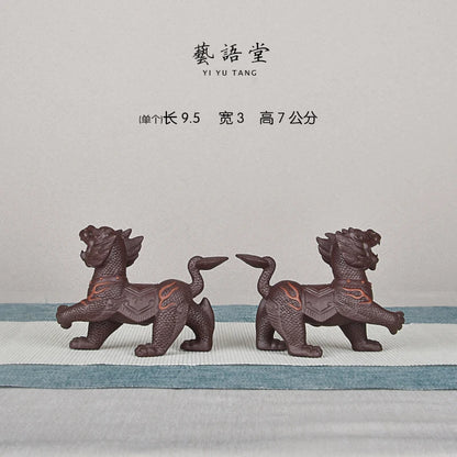 Purple Sand to KIRIN Boutique Fire Kirin Tea Ornaments Home Decoration Handmade Boutique Supportable Tea Tray Utensils