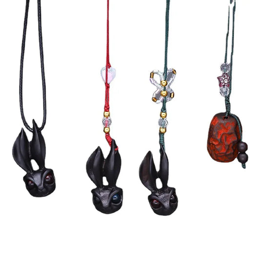 Purple Sandalwood Carved Deer Pendant, Cute Animal Mobile Phone Chain, One Have You Lucky Cat Keychain, Boxwood Craft Statues