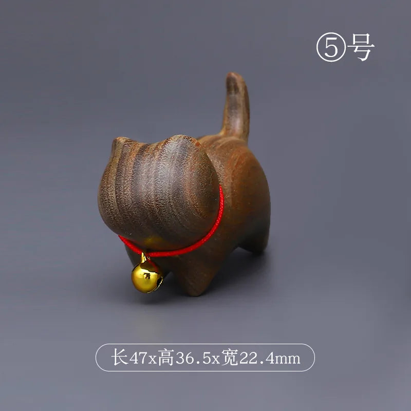 Purple Sandalwood Carved Deer Pendant, Cute Animal Mobile Phone Chain, One Have You Lucky Cat Keychain, Boxwood Craft Statues