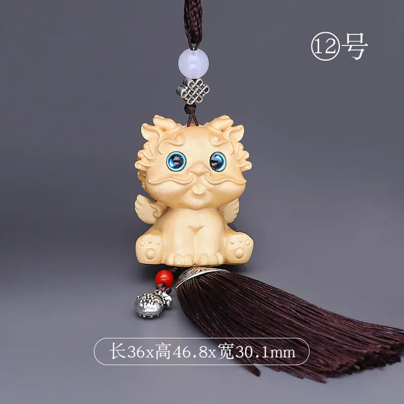 Purple Sandalwood Carved Deer Pendant, Cute Animal Mobile Phone Chain, One Have You Lucky Cat Keychain, Boxwood Craft Statues
