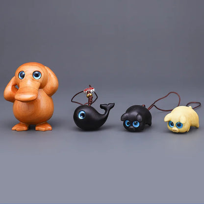 Purple Sandalwood Carved Deer Pendant, Cute Animal Mobile Phone Chain, One Have You Lucky Cat Keychain, Boxwood Craft Statues